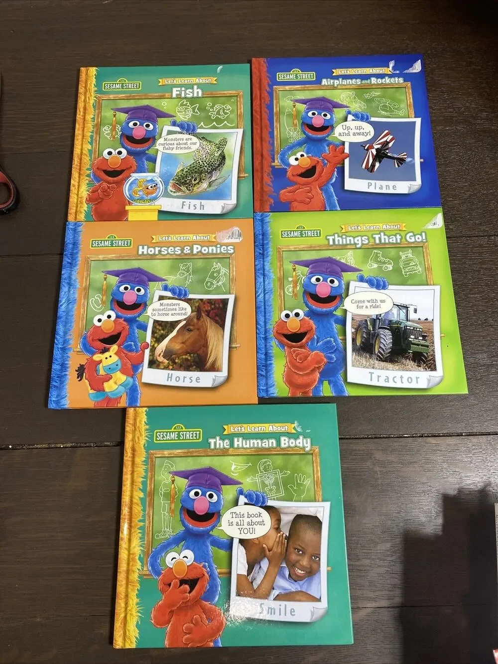 Sesame Street Book Childs Set 5-Horses Airplanes Fish Things That Go Human Body